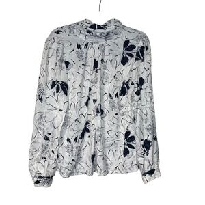 Nicola Vintage Floral Blouse Womens Size 8 White Black Polyester